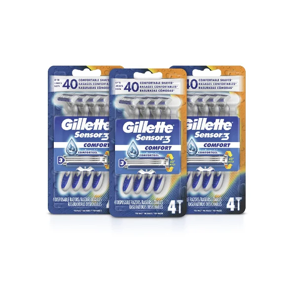 Gillette Sensor3 Comfort Disposable Razors for Men, 12 Count, Water-Activated Comfortgel Technology